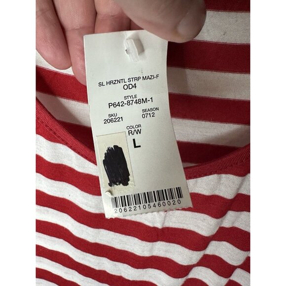 Bebe 2B White Red Striped Round Neck Maxi Dress Size Large - Picture 4 of 8